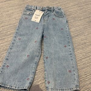 Zara Light Blue Kids Jeans with Pink Bow Embroidery